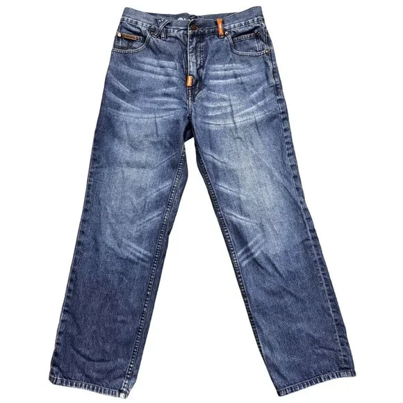 LR Geans Mens Size 30 Classic Fit Blue Denim Straight Leg Distressed - Picture 1 of 9